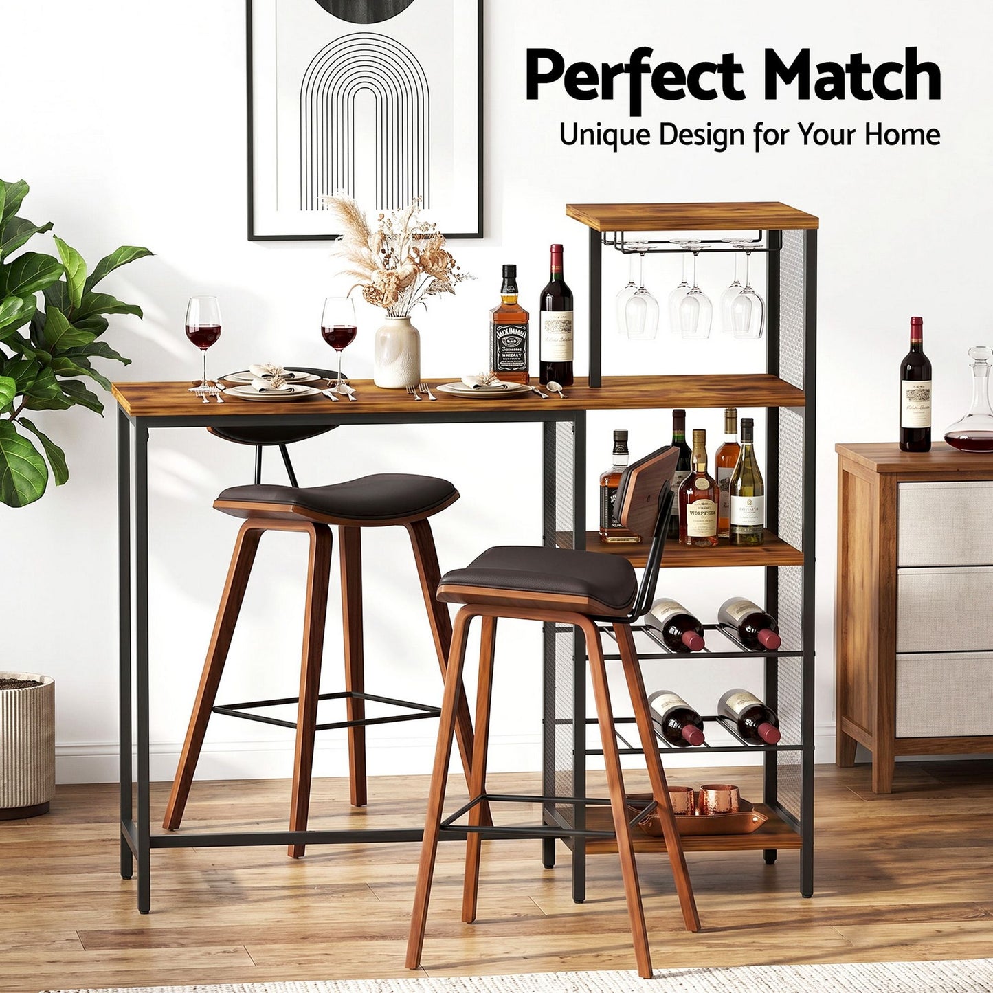 3Pcs Bar Table and Stools Set Dining Table Solid Wood Kitchen Chairs Cafe Pub