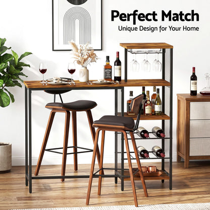 3Pcs Bar Table and Stools Set Dining Table Solid Wood Kitchen Chairs Cafe Pub