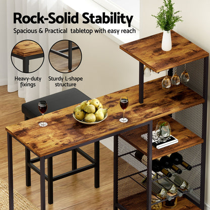 3Pcs Bar Table and Stools Set Dining Table Solid Wood Kitchen Chairs Cafe Pub
