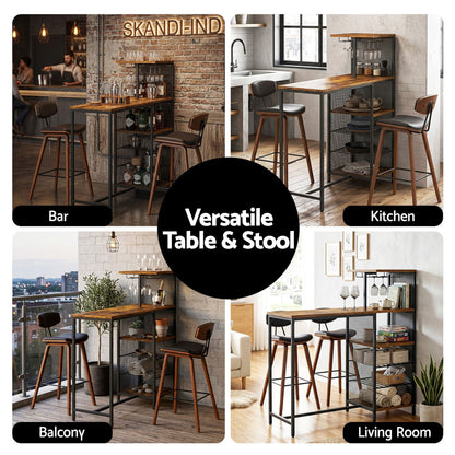 3Pcs Bar Table and Stools Set Dining Table Solid Wood Kitchen Chairs Cafe Pub