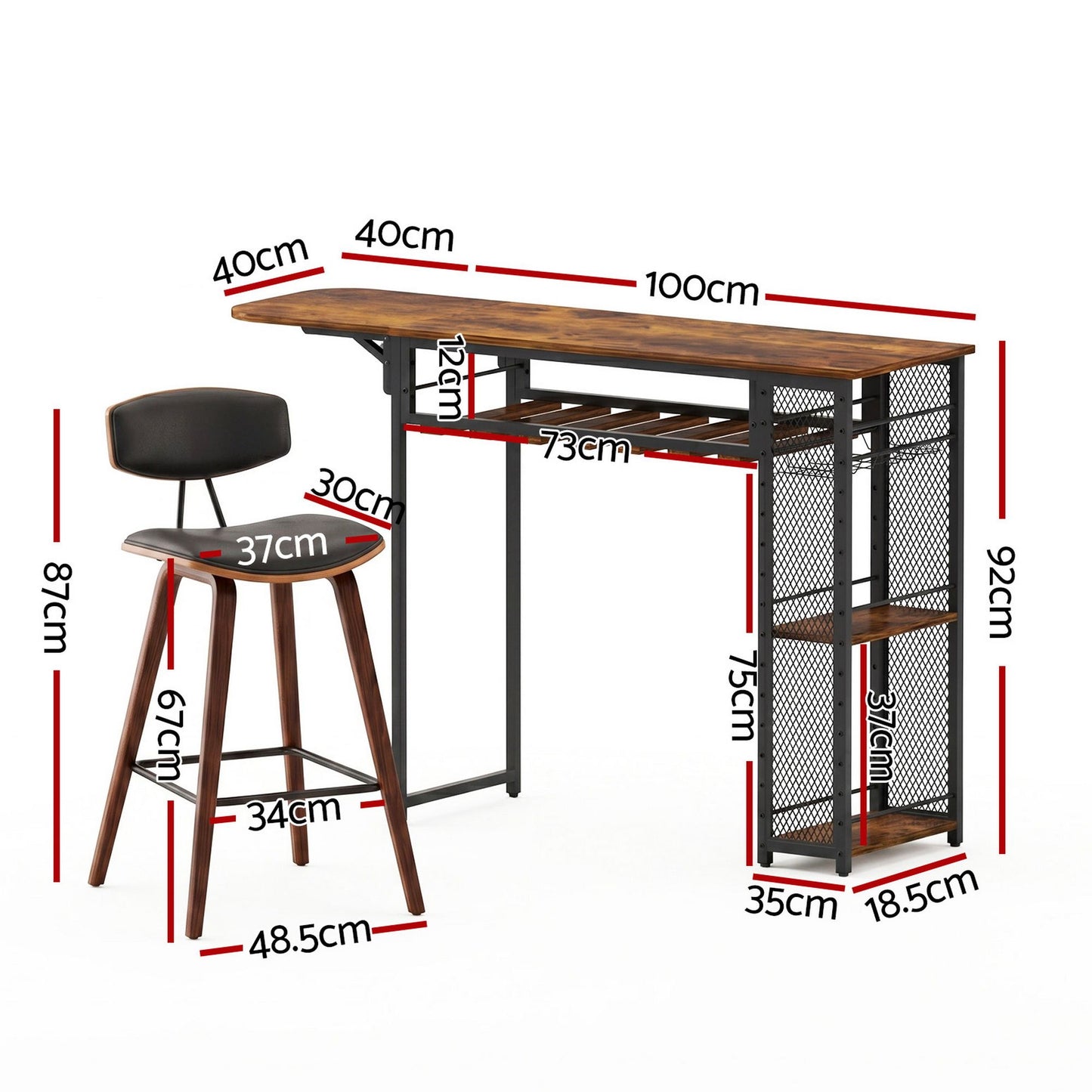 3PCS Bar Table and Stools Set Dining Table Solid Wood Kitchen Chairs Cafe Pub