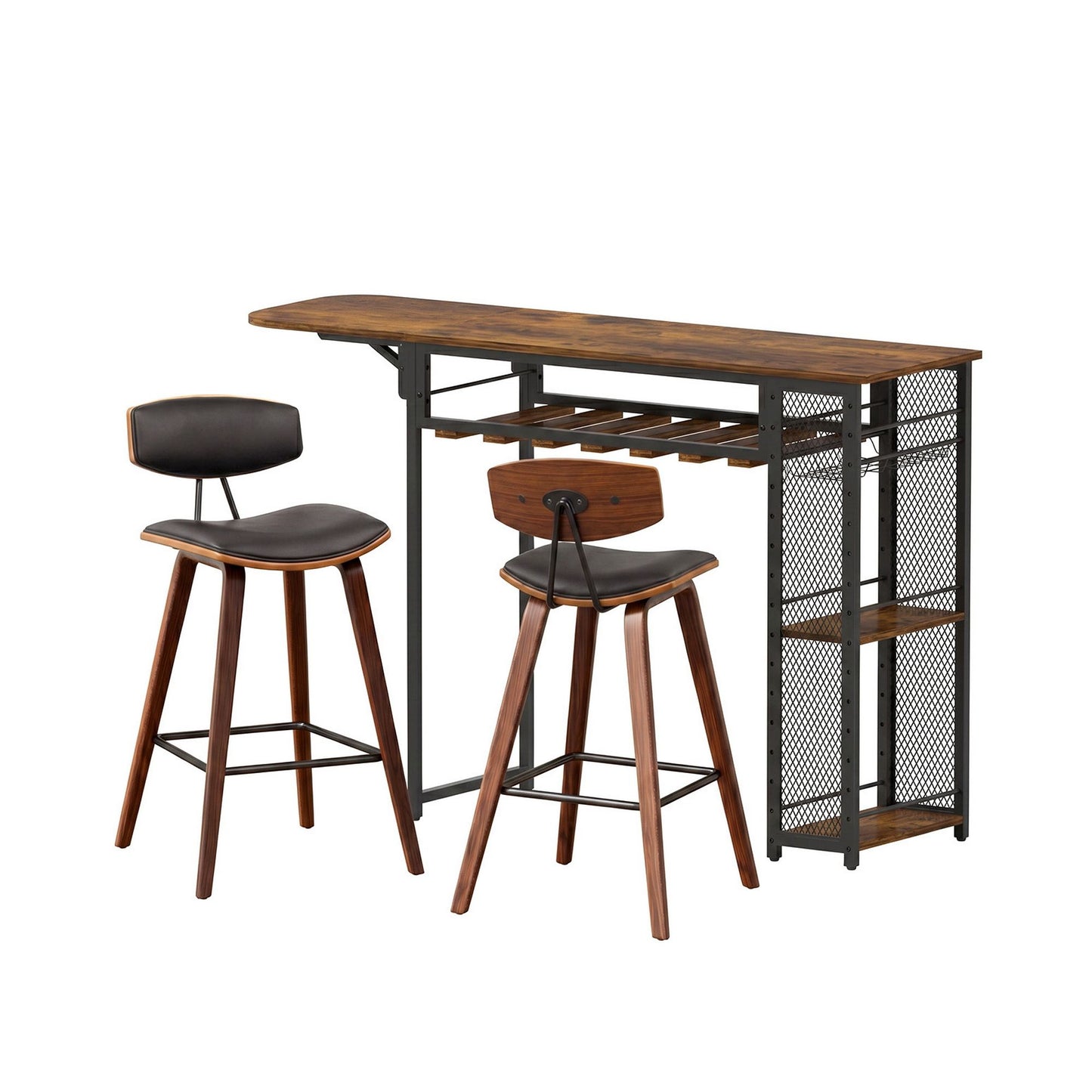 3PCS Bar Table and Stools Set Dining Table Solid Wood Kitchen Chairs Cafe Pub