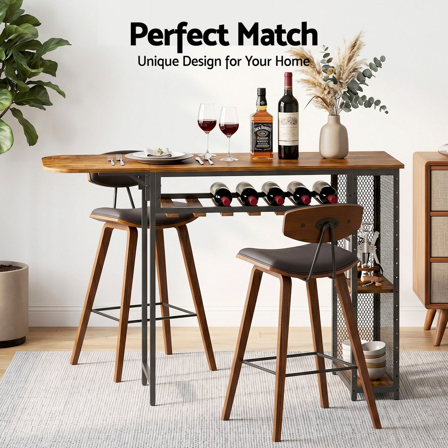 3PCS Bar Table and Stools Set Dining Table Solid Wood Kitchen Chairs Cafe Pub