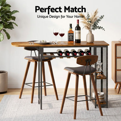 3PCS Bar Table and Stools Set Dining Table Solid Wood Kitchen Chairs Cafe Pub