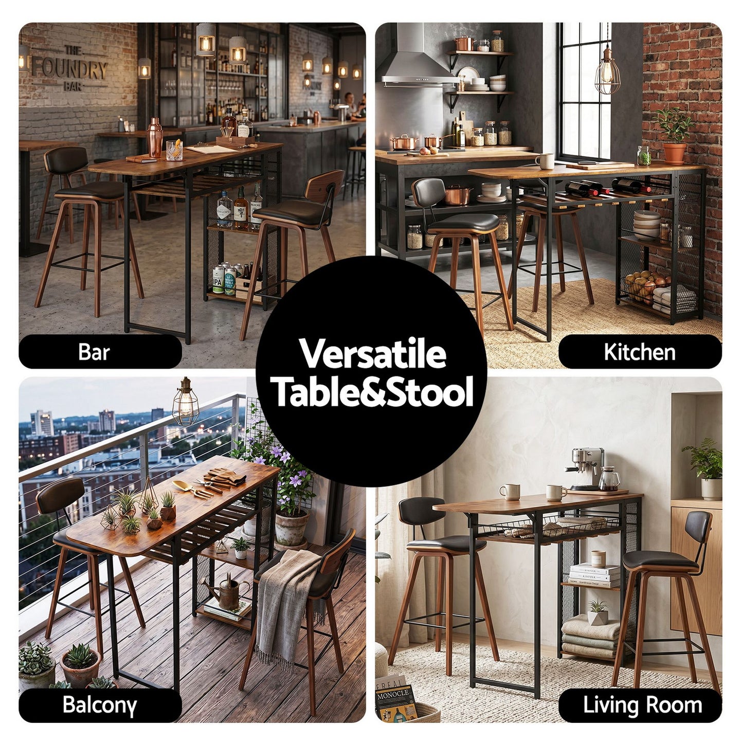 3PCS Bar Table and Stools Set Dining Table Solid Wood Kitchen Chairs Cafe Pub