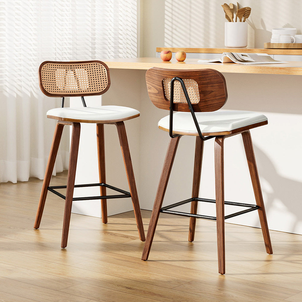 2x Artiss Bar Stools Kitchen Counter Rattan Chairs PU Leather Padding Furniture > Bar Stools & Chairs > Table & Bar
