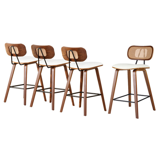 4x Artiss Bar Stools Kitchen Counter Rattan Chairs PU Leather Padding Furniture > Bar Stools & Chairs > Table & Bar