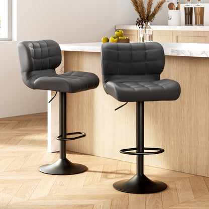 Artiss 2x Bar Stools Gas Lift Leather Padded Grey - Furniture > Bar Stools & Chairs > Table & Bar Stools