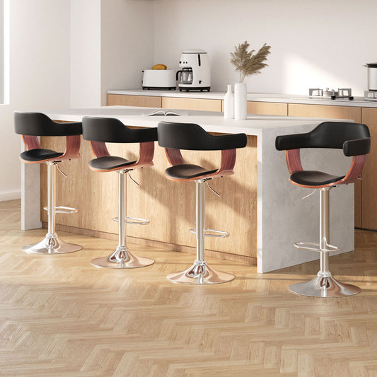 Artiss 4x Bar Stools Gas Lift Leather w/Armrest Black - Furniture > Bar Stools & Chairs > Table & Bar Stools