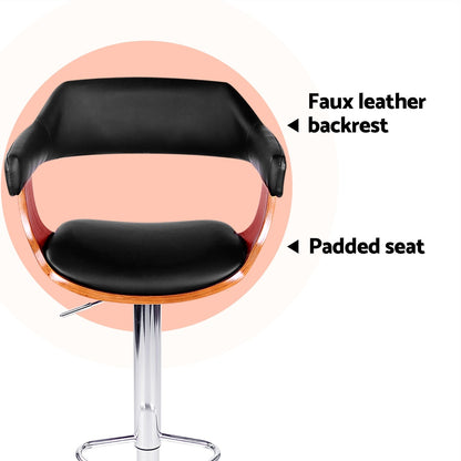 Artiss 4x Bar Stools Gas Lift Leather w/Armrest Black - Furniture > Bar Stools & Chairs > Table & Bar Stools