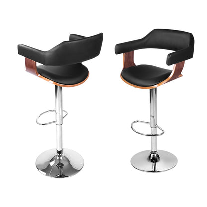 Artiss 4x Bar Stools Gas Lift Leather w/Armrest Black - Furniture > Bar Stools & Chairs > Table & Bar Stools
