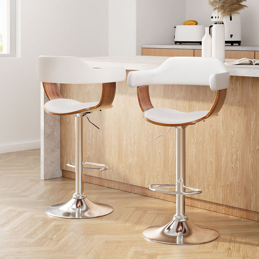 Artiss 2x Bar Stools Gas Lift Leather w/Armrest White - Furniture > Bar Stools & Chairs > Table & Bar Stools