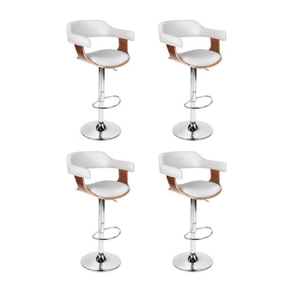 4x Artiss Bar Stools Gas Lift Leather with Armrest White - Furniture > Bar Stools & Chairs > Table & Bar Stools