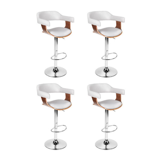 4x Artiss Bar Stools Gas Lift Leather with Armrest White - Furniture > Bar Stools & Chairs > Table & Bar Stools