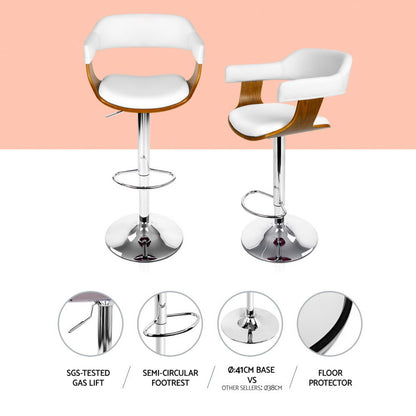 4x Artiss Bar Stools Gas Lift Leather with Armrest White - Furniture > Bar Stools & Chairs > Table & Bar Stools
