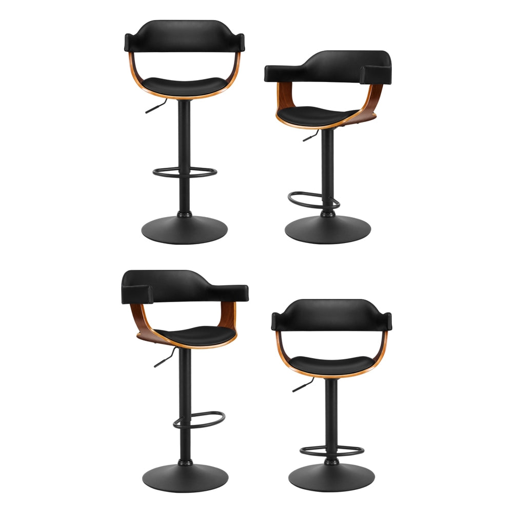 Artiss 4x Bar Stools Gas Lift Leather w/Armrest All Black - Furniture > Bar Stools & Chairs > Table & Bar Stools