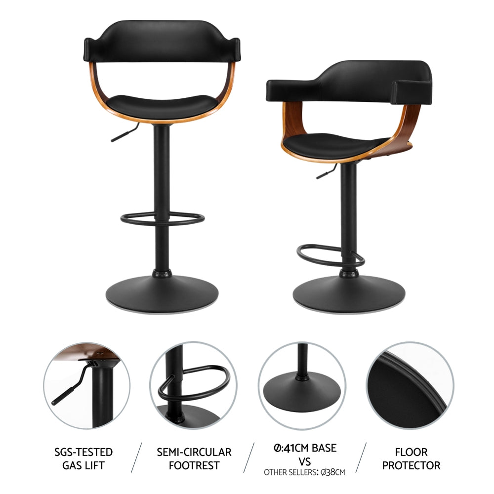 Artiss 4x Bar Stools Gas Lift Leather w/Armrest All Black - Furniture > Bar Stools & Chairs > Table & Bar Stools