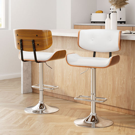 Artiss 2x Bar Stools Gas Lift Leather White - Furniture > Bar Stools & Chairs > Table & Bar Stools