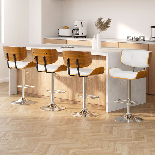 Artiss 4x Bar Stools Gas Lift Leather White - Furniture > Bar Stools & Chairs > Massage Chairs