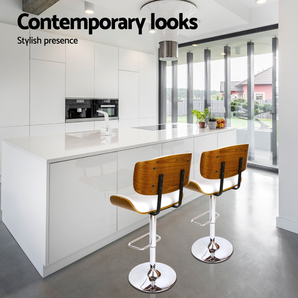 Artiss 4x Bar Stools Gas Lift Leather White - Furniture > Bar Stools & Chairs > Massage Chairs