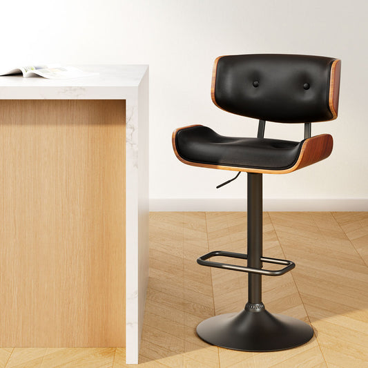 Artiss Bar Stools Gas Lift Leather All Black Furniture > Bar Stools & Chairs > Table & Bar Stools