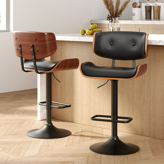 Artiss 2x Bar Stools Gas Lift Leather All Black Furniture > Bar Stools & Chairs > Table & Bar Stools