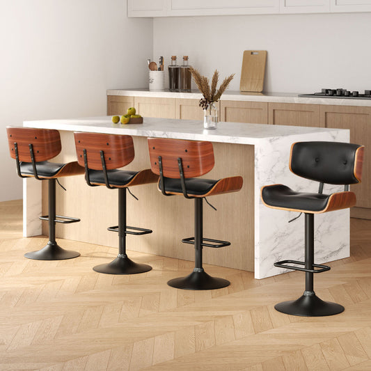 Artiss 4x Bar Stools Gas Lift Leather All Black Furniture > Bar Stools & Chairs > Table & Bar Stools