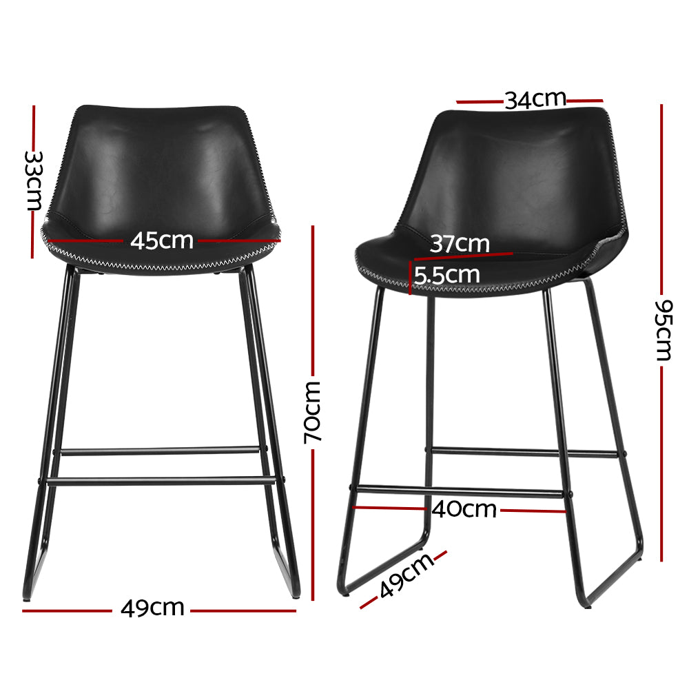 Bar Stools Kitchen Counter Barstools Leather Metal Chairs Black x2 - Furniture > Bar Stools & Chairs > Table & Bar