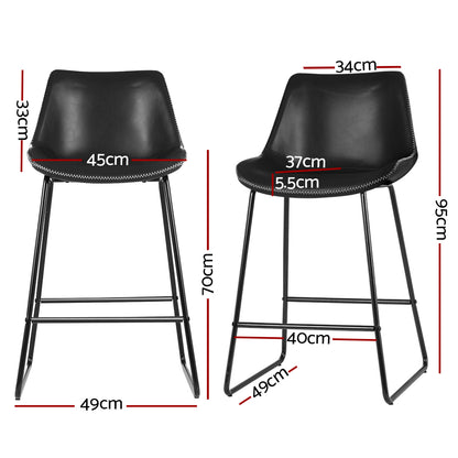 Bar Stools Kitchen Counter Barstools Leather Metal Chairs Black x2 - Furniture > Bar Stools & Chairs > Table & Bar