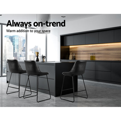Bar Stools Kitchen Counter Barstools Leather Metal Chairs Black x2 - Furniture > Bar Stools & Chairs > Table & Bar