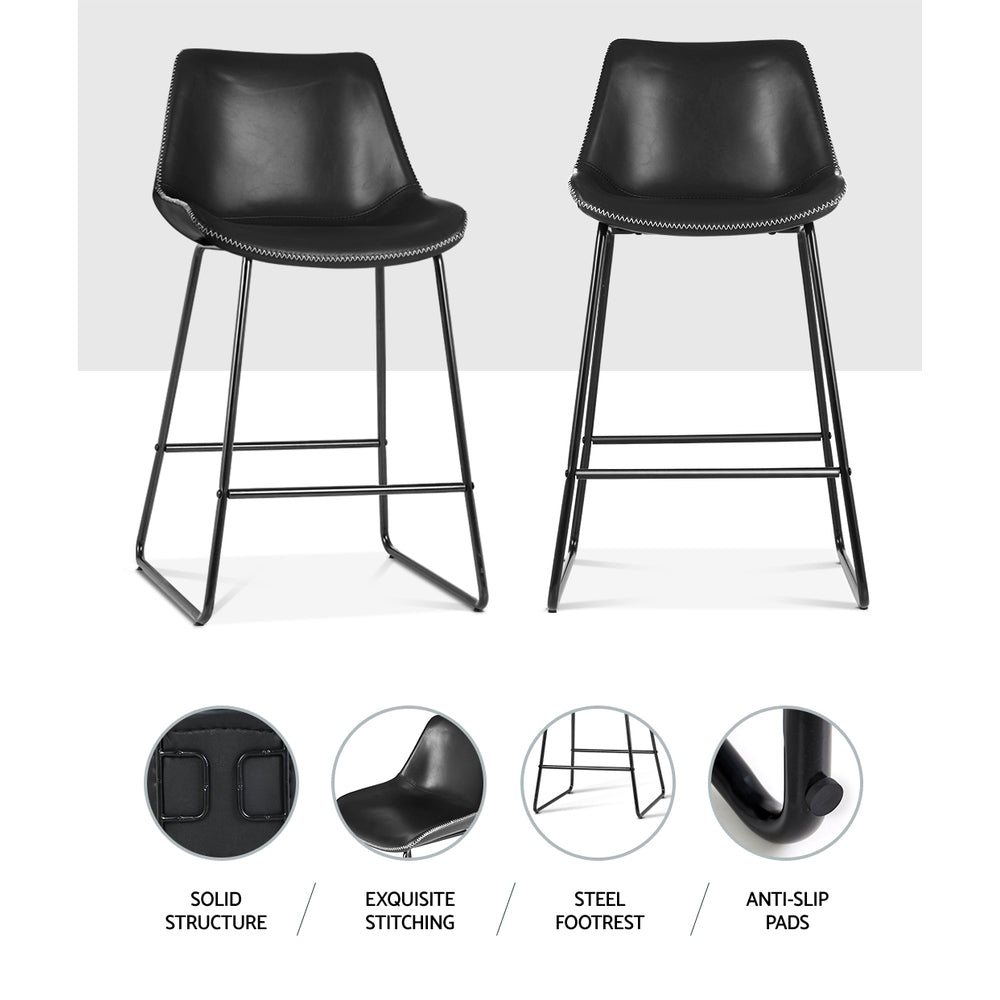 Bar Stools Kitchen Counter Barstools Leather Metal Chairs Black x2 - Furniture > Bar Stools & Chairs > Table & Bar
