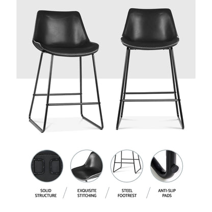 Bar Stools Kitchen Counter Barstools Leather Metal Chairs Black x2 - Furniture > Bar Stools & Chairs > Table & Bar