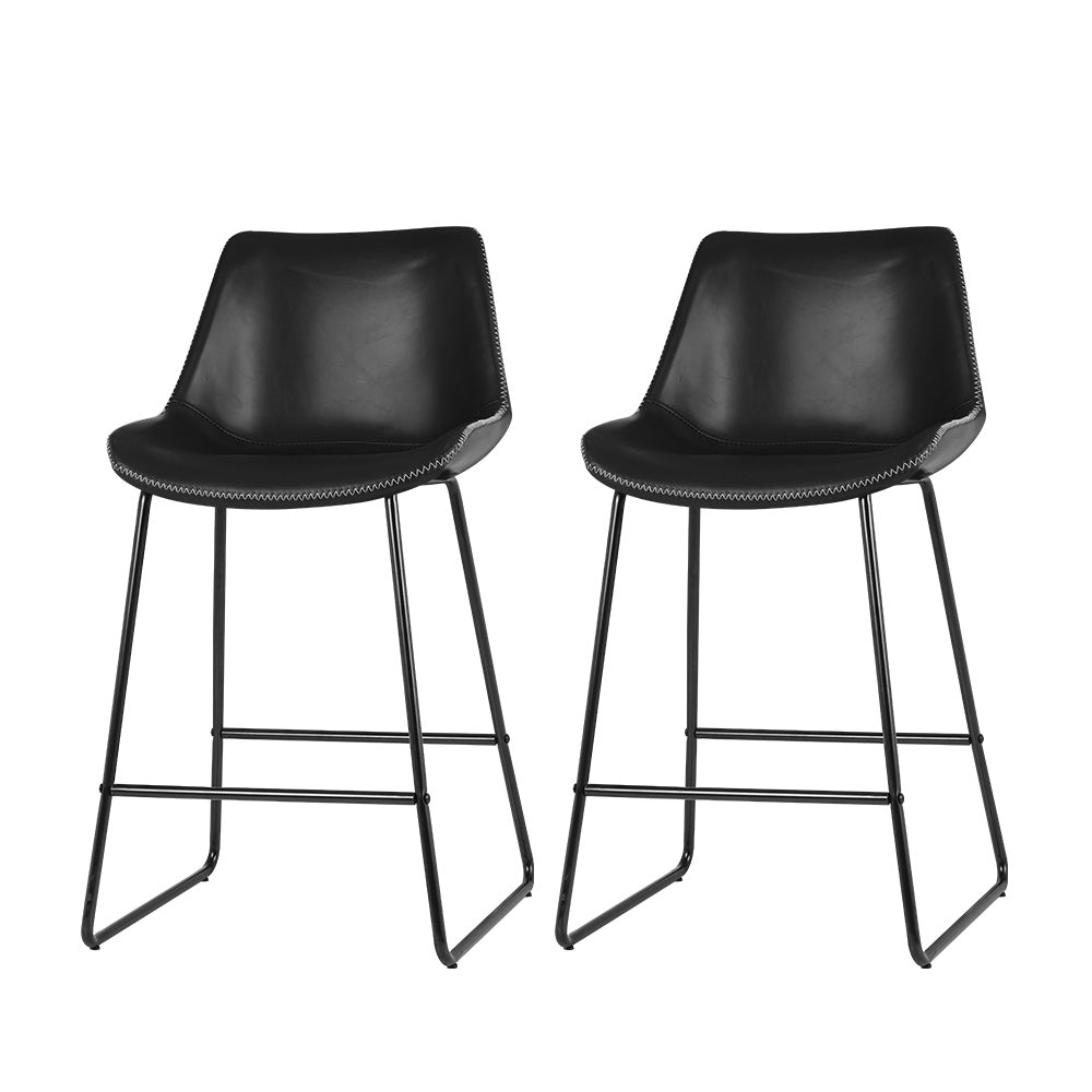 Bar Stools Kitchen Counter Barstools Leather Metal Chairs Black x2 - Furniture > Bar Stools & Chairs > Table & Bar