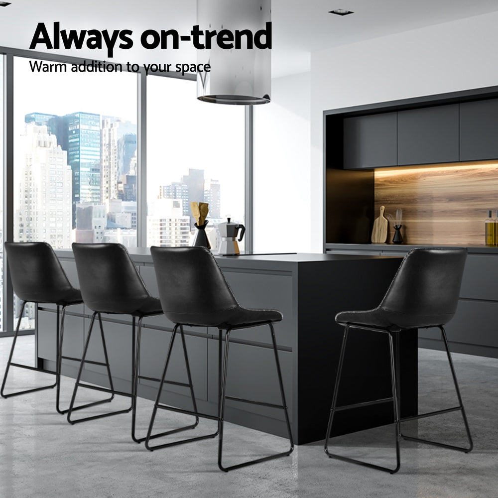Artiss 4x Bar Stools Leather Padded Metal Legs Black - Furniture > Bar Stools & Chairs > Massage Chairs
