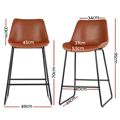 Artiss Bar Stools Kitchen Counter Barstools Leather Metal Chairs Brown x2 - Furniture > Bar Stools & Chairs > Table &
