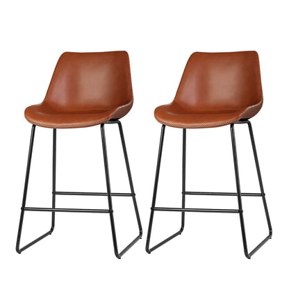 Artiss Bar Stools Kitchen Counter Barstools Leather Metal Chairs Brown x2 - Furniture > Bar Stools & Chairs > Table &
