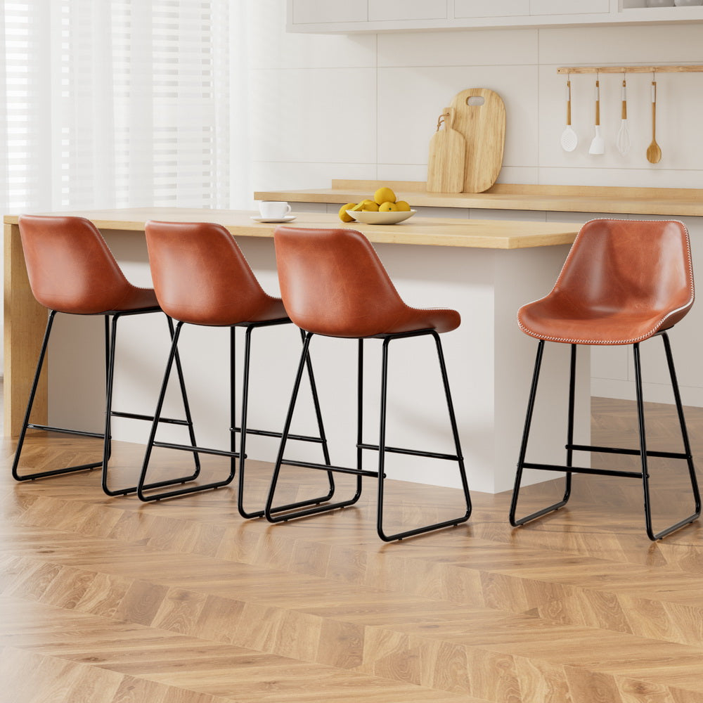 Artiss 4x Bar Stools Leather Padded Metal Legs Brown - Furniture > Bar Stools & Chairs > Massage Chairs