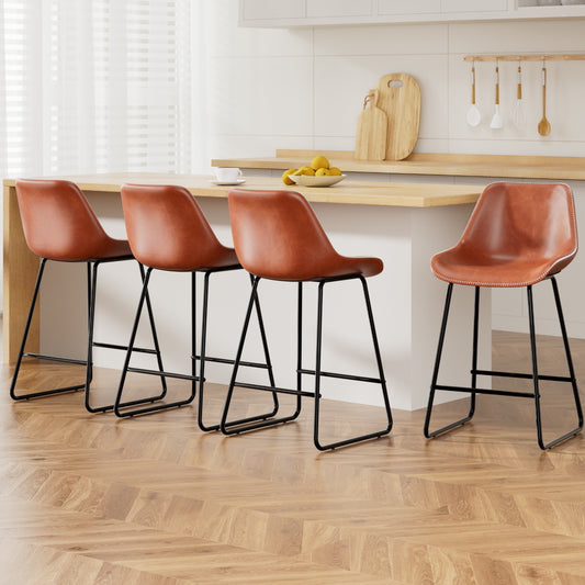 Artiss 4x Bar Stools Leather Padded Metal Legs Brown - Furniture > Bar Stools & Chairs > Massage Chairs