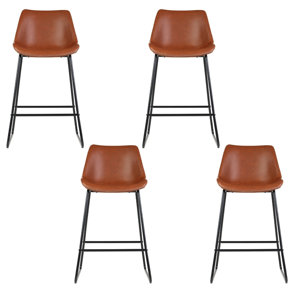 Artiss 4x Bar Stools Leather Padded Metal Legs Brown - Furniture > Bar Stools & Chairs > Massage Chairs
