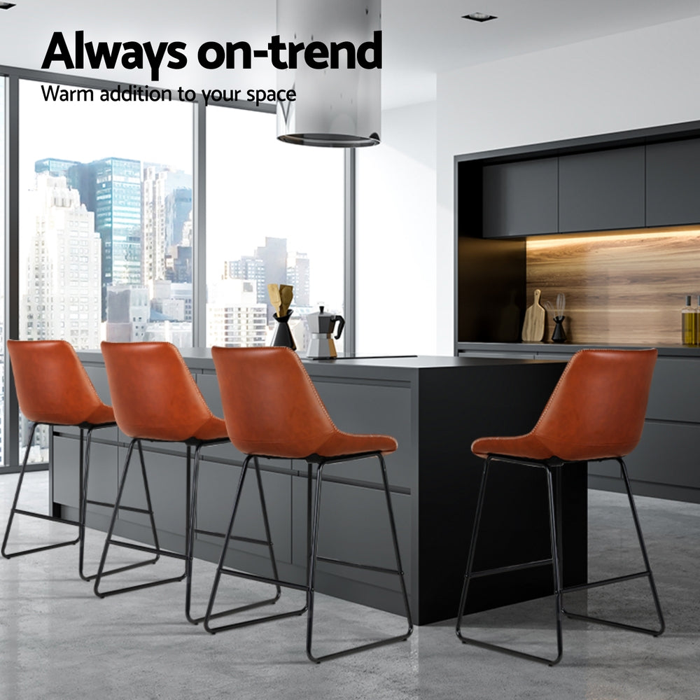Artiss 4x Bar Stools Leather Padded Metal Legs Brown - Furniture > Bar Stools & Chairs > Massage Chairs