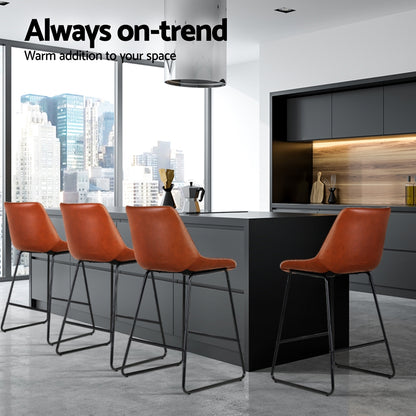 Artiss 4x Bar Stools Leather Padded Metal Legs Brown - Furniture > Bar Stools & Chairs > Massage Chairs