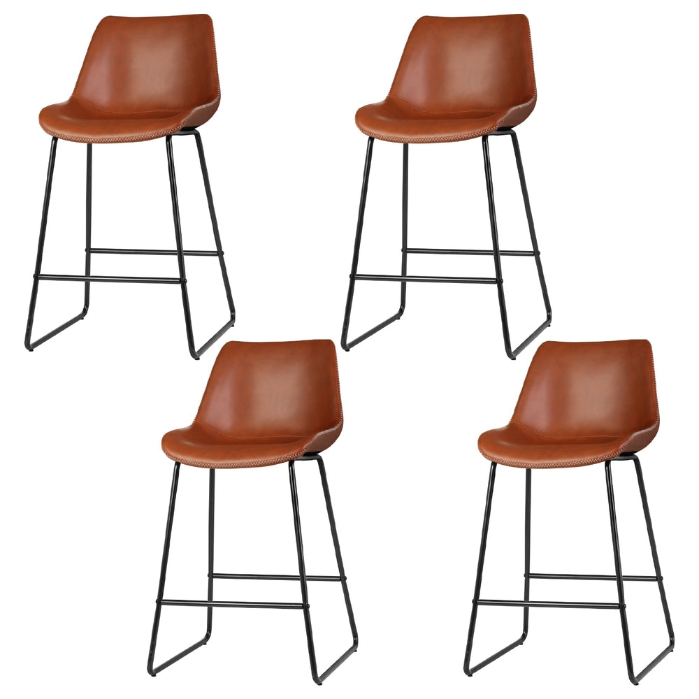 Artiss 4x Bar Stools Leather Padded Metal Legs Brown - Furniture > Bar Stools & Chairs > Massage Chairs