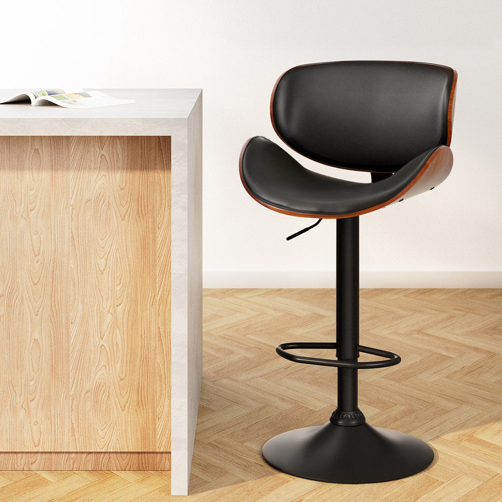 Artiss Bar Stools Kitchen Leather Barstools Swivel Gas Lift Vintage Chairs Black - Furniture > Bar Stools & Chairs >