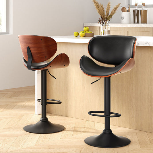 Artiss Bar Stools Kitchen Leather Barstools Swivel Gas Lift Chairs Black x2 - Furniture > Bar Stools & Chairs > Table &