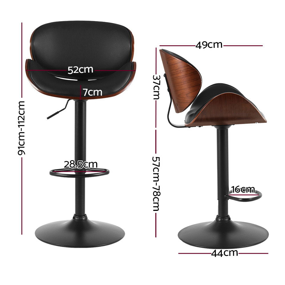 Artiss Bar Stools Kitchen Leather Barstools Swivel Gas Lift Chairs Black x2 - Furniture > Bar Stools & Chairs > Table &