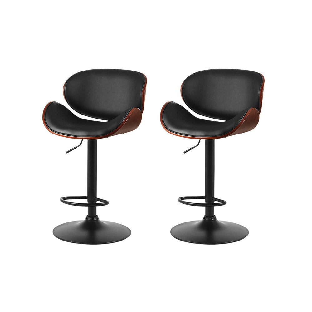 Artiss Bar Stools Kitchen Leather Barstools Swivel Gas Lift Chairs Black x2 - Furniture > Bar Stools & Chairs > Table &