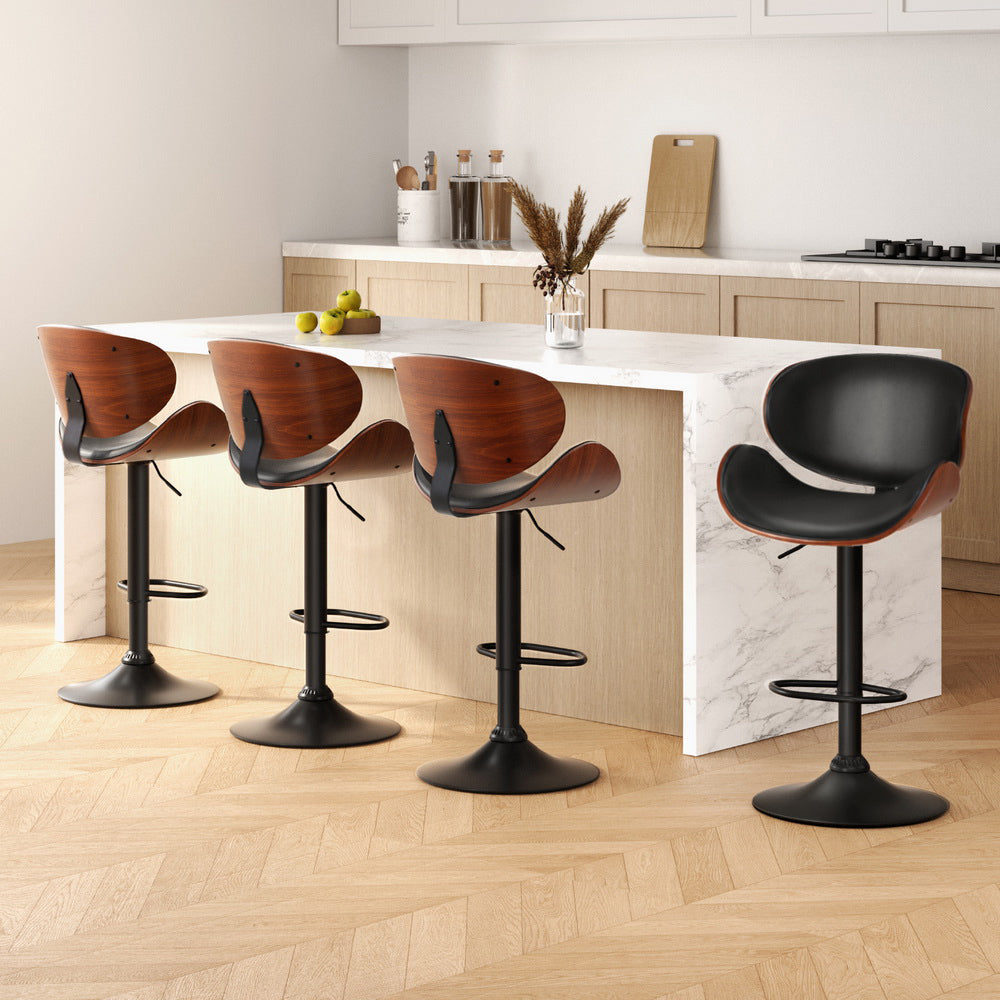 Artiss 4x Bar Stools Gas Lift Leather Padded Black - Furniture > Bar Stools & Chairs > Table & Bar Stools