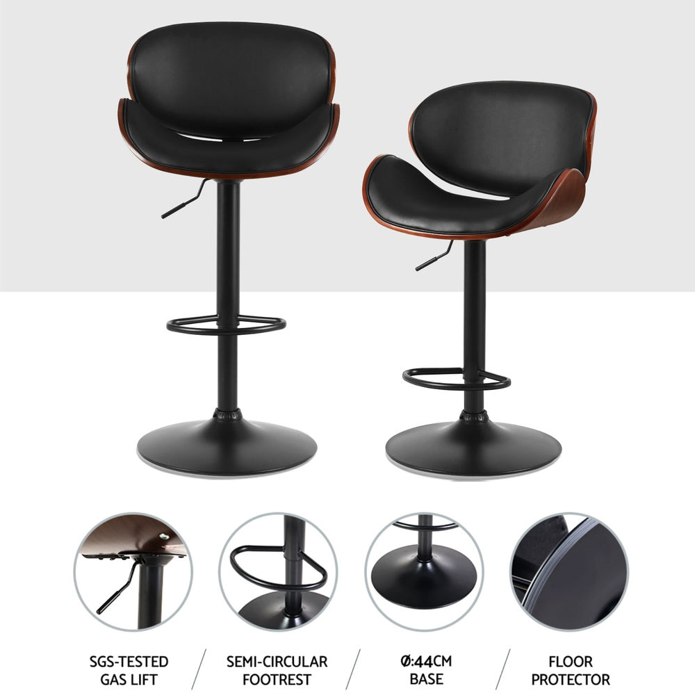 Artiss 4x Bar Stools Gas Lift Leather Padded Black - Furniture > Bar Stools & Chairs > Table & Bar Stools