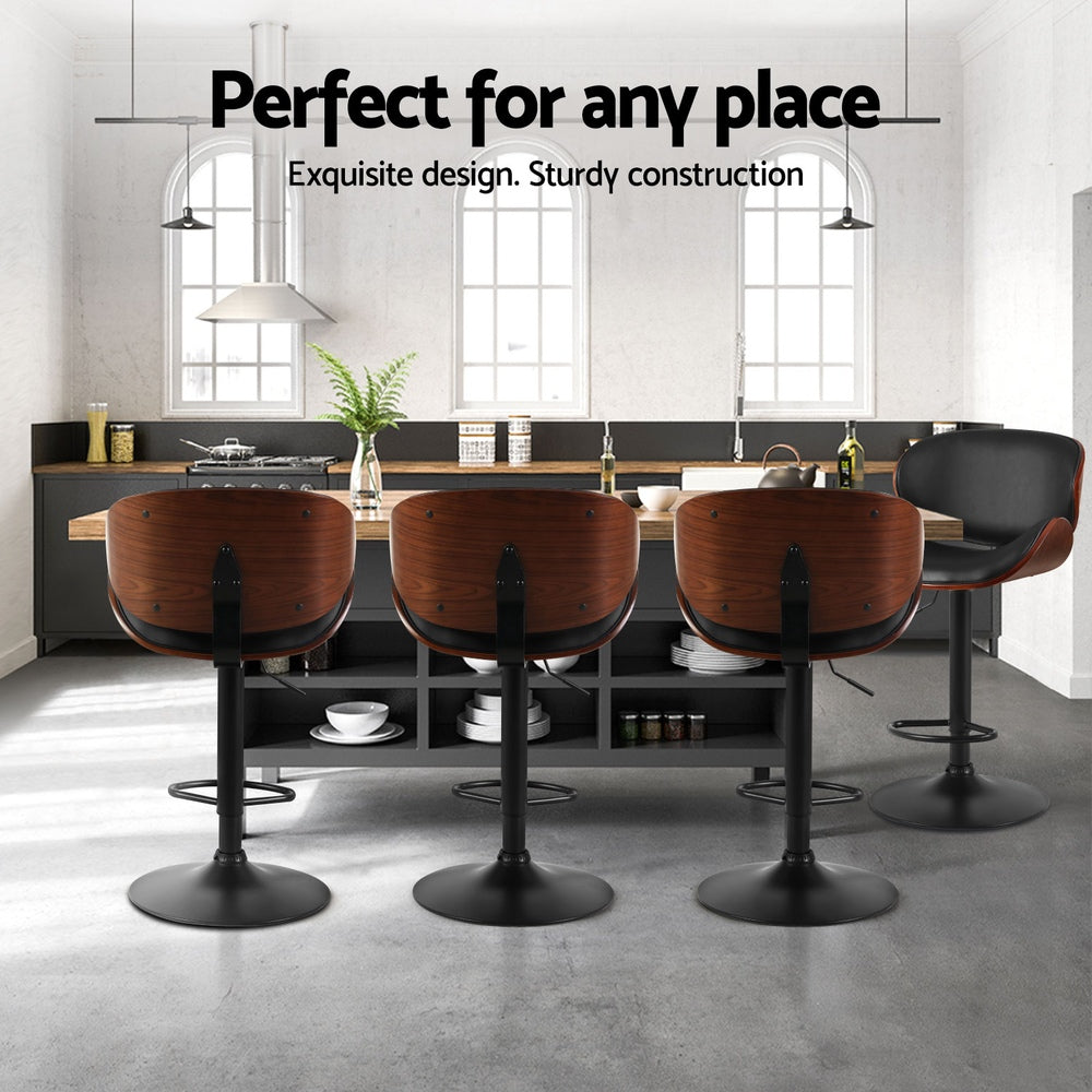Artiss 4x Bar Stools Gas Lift Leather Padded Black - Furniture > Bar Stools & Chairs > Table & Bar Stools