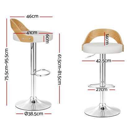 Artiss 2x Bar Stools Adjustable Leather Padded White - Furniture > Bar Stools & Chairs > Table & Bar Stools